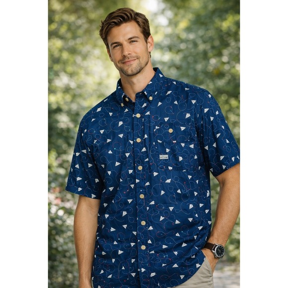 Duluth Trading Company Other - *NWT* Duluth Trading Co Shirt Mens Medium Blue Paper Airplane Untucked Slim Fit